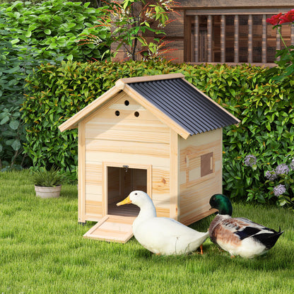Natural Wood Duck Coop with Openable Roof & Double Doors