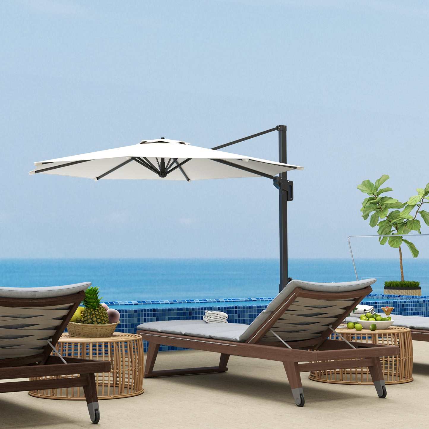 10' Offset Patio Umbrella Cantilever Umbrella with Aluminium Pole 360° Rotation and Tilt Adjustment, White