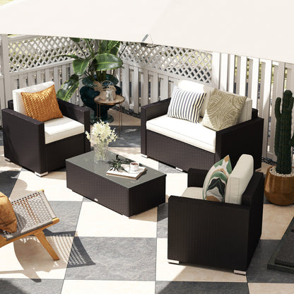 4-Piece Rattan Wicker Sectional Set with Cushions