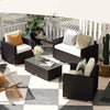 4 Pieces Sectional Patio Furniture Set, Rattan Wicker Patio Chairs Outdoor Coffee Set with Cushions, Cream White
