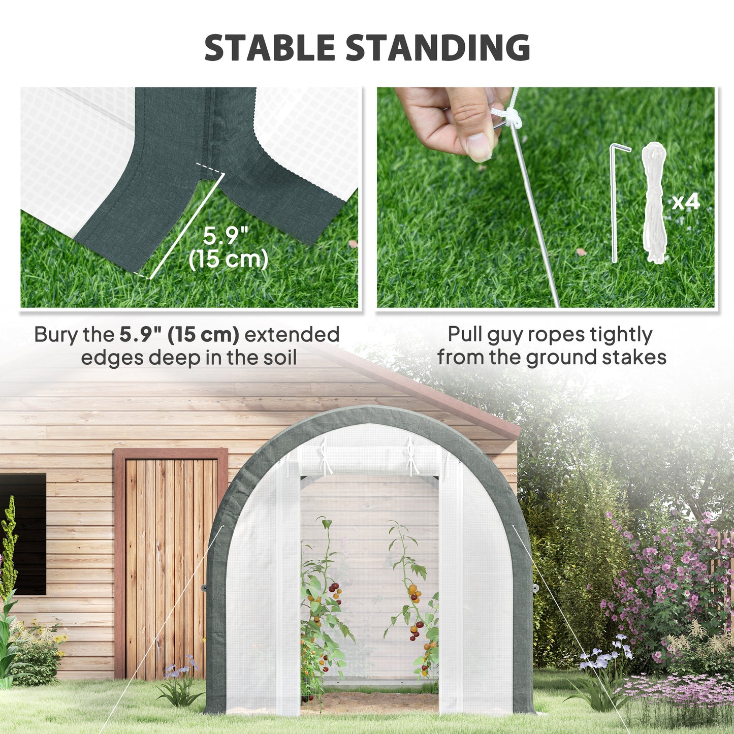 Upgraded Tunnel Greenhouse Green House with Mesh Door and Windows, 6 Plant Labels and Gloves, White