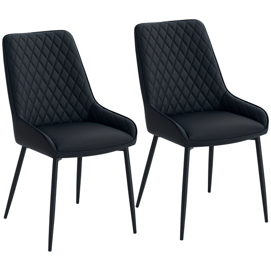 Set of 2 Tufted Dining Chairs with Steel Legs - Black