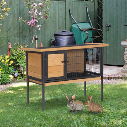 Yellow Wooden Rabbit Hutch with Tray & Water-Resistant Roof