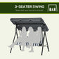 3-Seater Outdoor Porch Swing with Adjustable Canopy, Patio Swing Chair for Garden, Poolside, Backyard, Grey and White