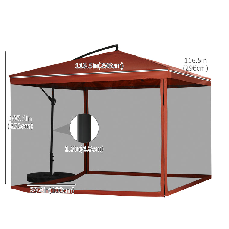 Wine Red Offset Umbrella with Net, Cross Base & 8 Ribs