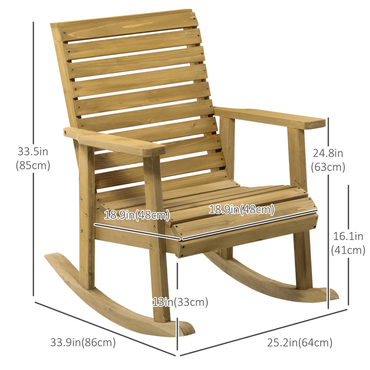 Light Brown Wooden Rocking Chair with Slatted Back