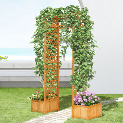7.7FT Brown Wooden Garden Arch with Planter Boxes