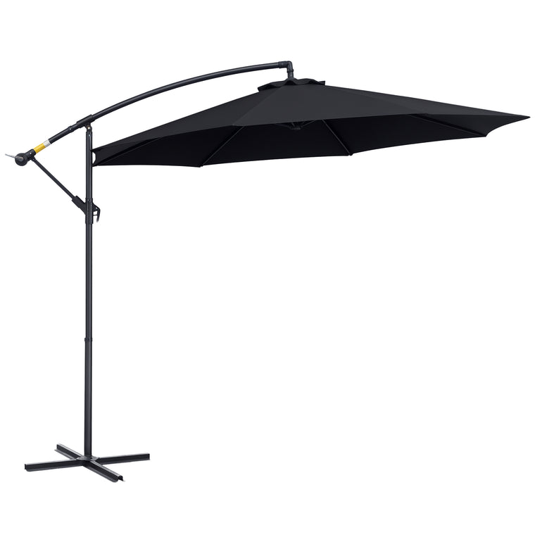10' Black Banana Offset Umbrella with Crank & Cross Base
