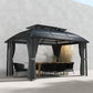 13' x 10' Patio Gazebo, Double Roof Outdoor Gazebo Canopy Shelter with Curtains and Aluminium Frame for Garden, Black