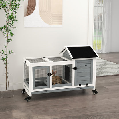 Grey Rabbit Cage with Wheels, Ramp & Run