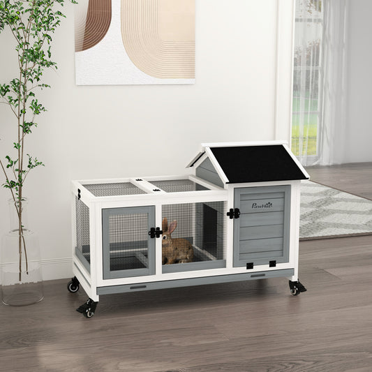 Rabbit Cage with Wheels, Ramp, Run, Tray for Indoor Outdoor, Suitable for Rabbit, Guinea Pig, Grey