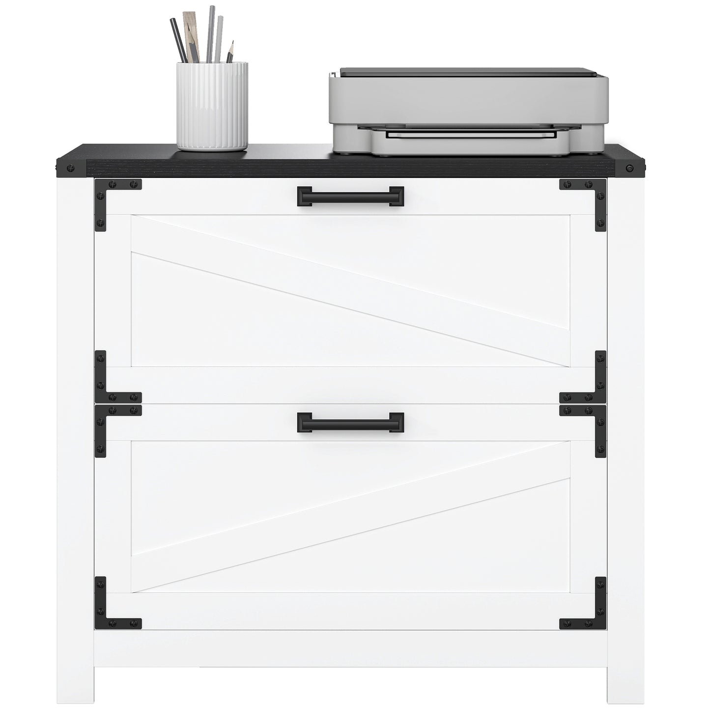 2 Drawer Filing Cabinet, Farmhouse Office Storage Cabinet with Adjustable Hanging Bars for Letter, A4, Legal Size, White
