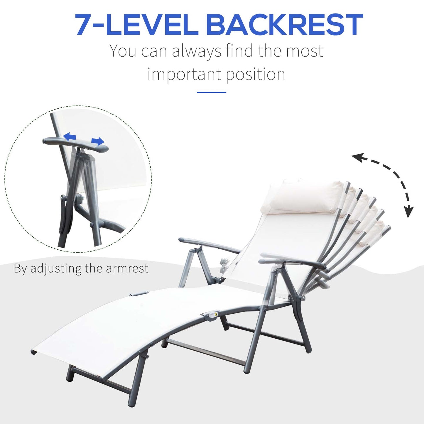 Outdoor Folding Chaise Lounge Chair Steel Portable Recliner with 7 Adjustable Backrest Positions, Red