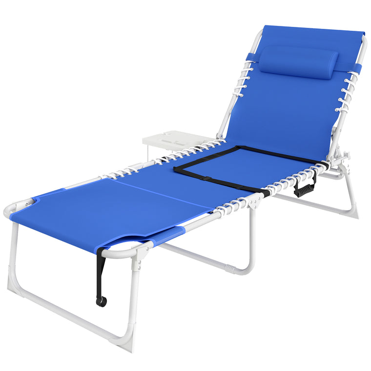 Tanning Chair with Face Hole and Side Table - Navy Blue