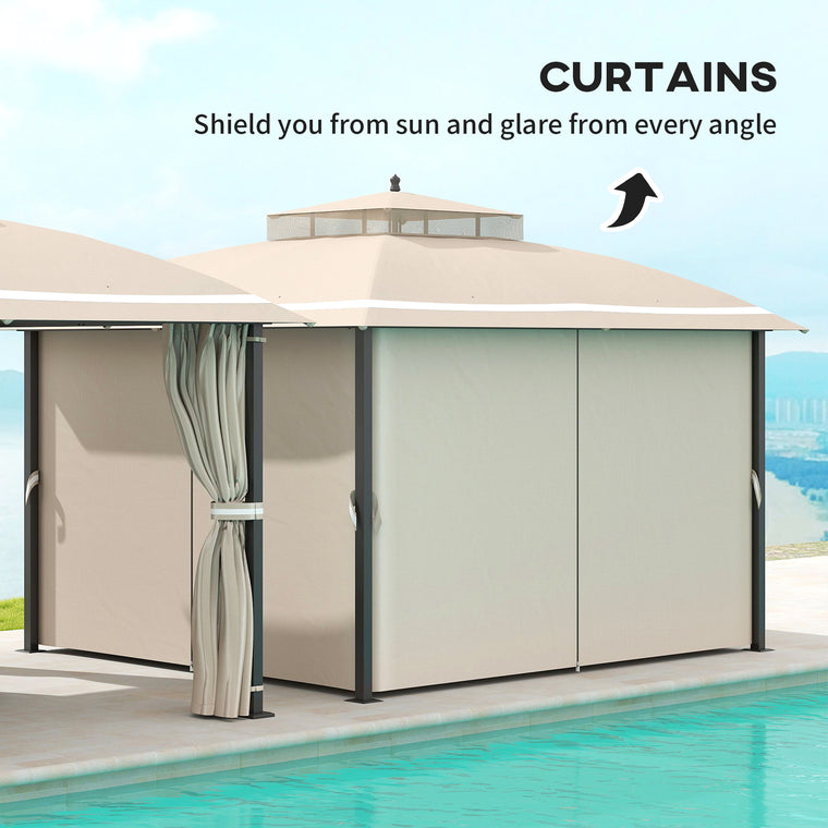 10' x 12' Double Roof Outdoor Gazebo with Netting & Curtains