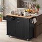 Kitchen Island on Wheels with Wood Drop Leaf, Charging Station, Rolling Kitchen Cart with Adjustable Shelf, Black