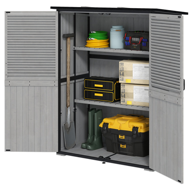 Wood Storage Cabinet with Steel Frame and Lockable Doors