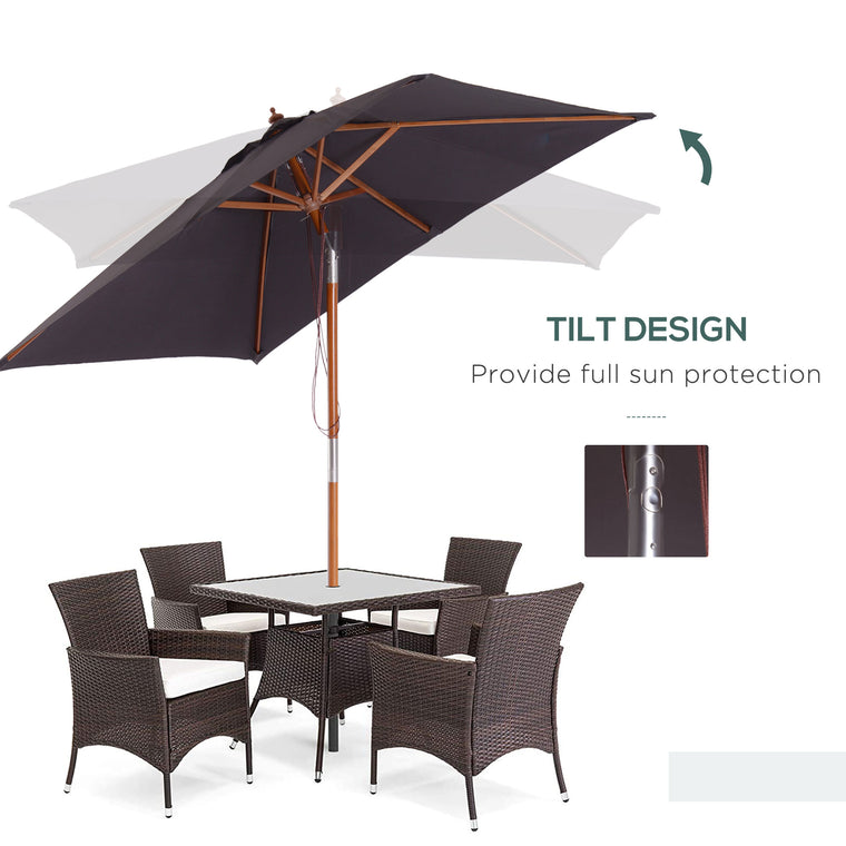 6.6x5ft Dark Grey Wooden Market Parasol with Tilt Mechanism