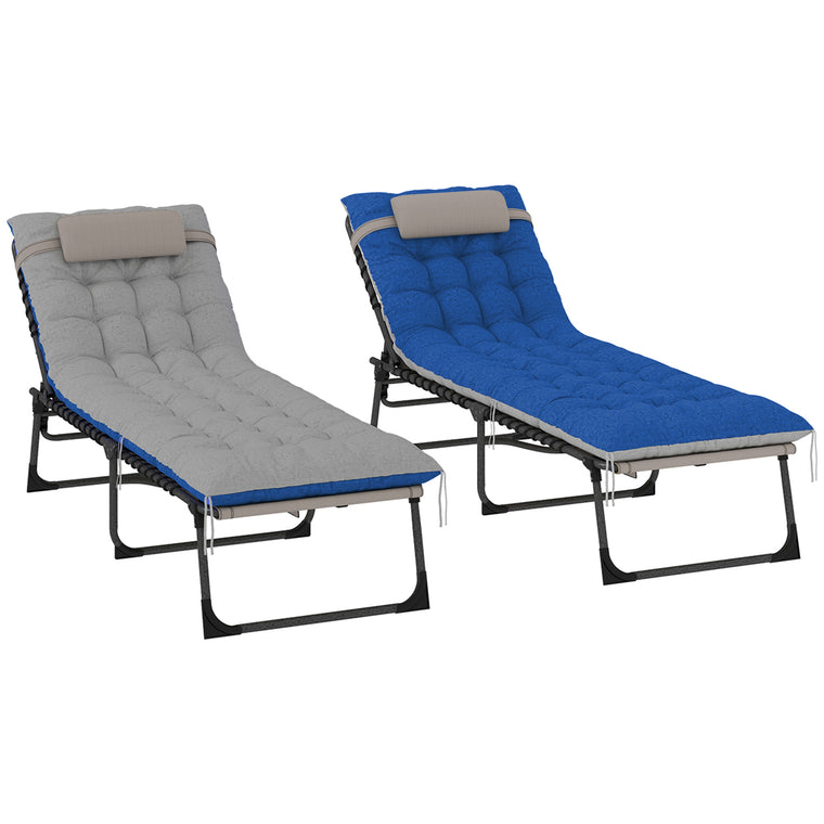 2-Piece Folding Chaise Lounge with Cushion & Side Pocket