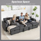 Convertible Sofa Bed, Corduroy U-Shaped Sleeper Sofa Couch with Storage Chaise, Pillows, Spring, Futon Couch, Grey
