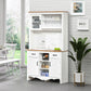 71" Kitchen Buffet with Hutch, Farmhouse Style Storage Cupboard with Utility Drawer, 3 Door Cabinets and 5-tier Shelves, White