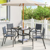 Outdoor Dining Table for 4, Square Patio Table with Umbrella Hole, Shelf, Faux Wood Top for Garden, Backyard, Grey