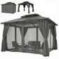 10' x 12' Outdoor Gazebo Canopy, Double Roof Hardtop Gazebo with Polycarbonate Roof, Steel Frame, Nettings and Curtains