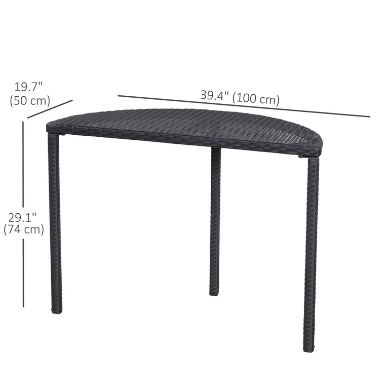 Half-Round PE Rattan Side Table with Metal Frame - Black