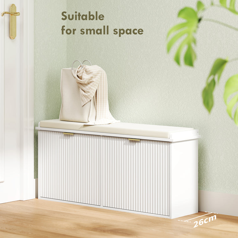 Entryway Shoe Storage Bench with Flip-Drawers - White