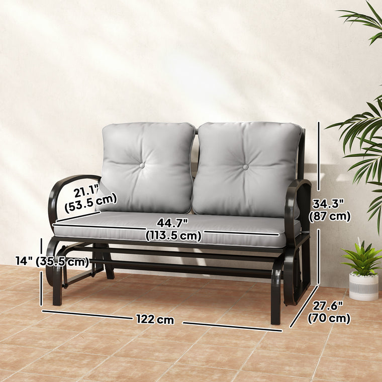 Grey 2-Person Glider Loveseat with Steel Frame