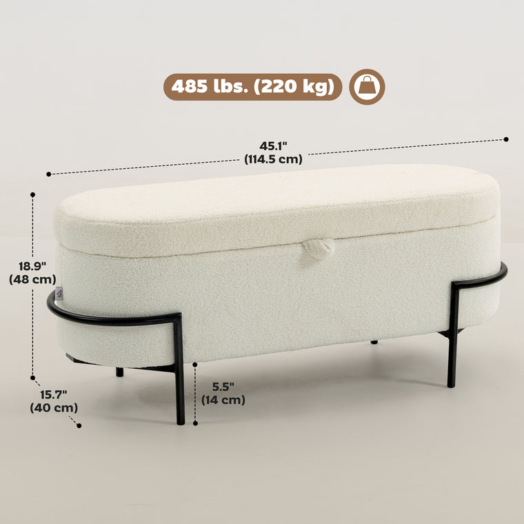 45" Sherpa Fleece Storage Ottoman - Cream White