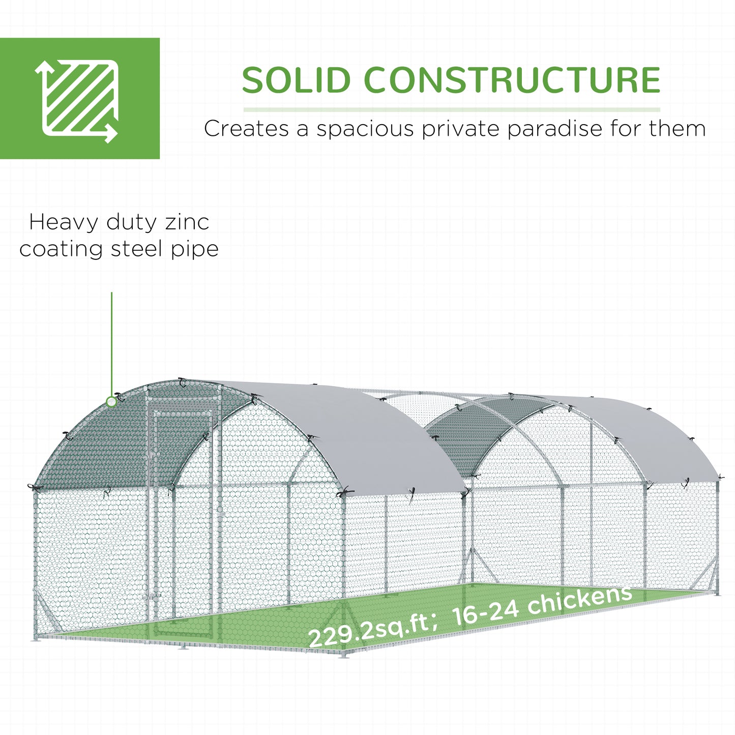 Galvanized Large Metal Chicken Coop Cage Walk-in Enclosure Poultry Hen Run House Playpen Rabbit Hutch with Cover for Outdoor Backyard 9.2' x 24.9' x 6.5' Silver