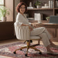 Office Chair, Vanity Chair with Woven Back, Adjustable Height, Rolling Wheels, Cream White