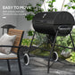 Barrel Charcoal BBQ Smoker, Barbecue with 420 sq.in. Cooking Area, Wheels, Ash Catcher, Black