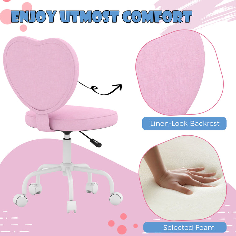Heart-Shaped Back Office Chair, Adjustable Height - Pink