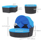 4 Pieces Outdoor Daybed with Retractable Canopy, Wicker Lounger Bed, Conversation Furniture Set, Dark Blue