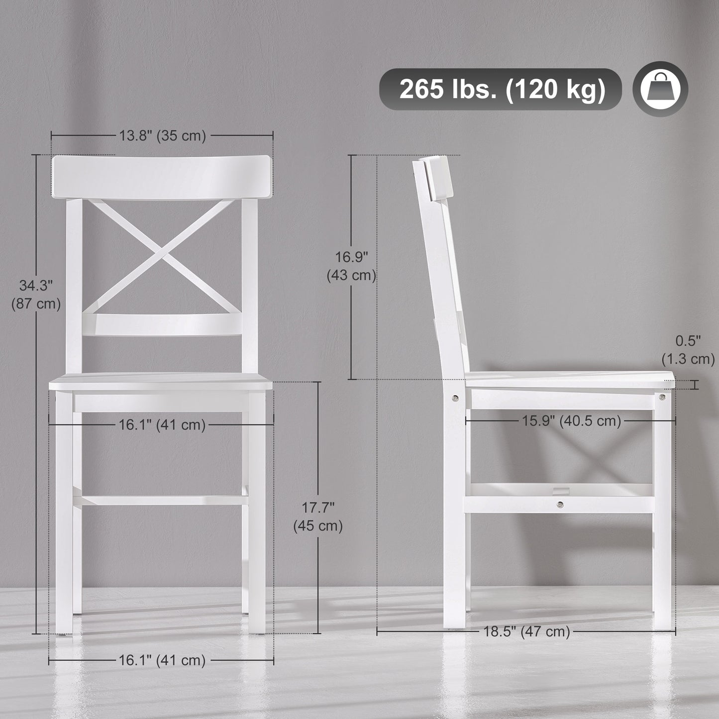 Wooden Dining Chairs Set of 4, Kitchen Chairs with Cross Back, Solid Structure for Living Room and Dining Room, White