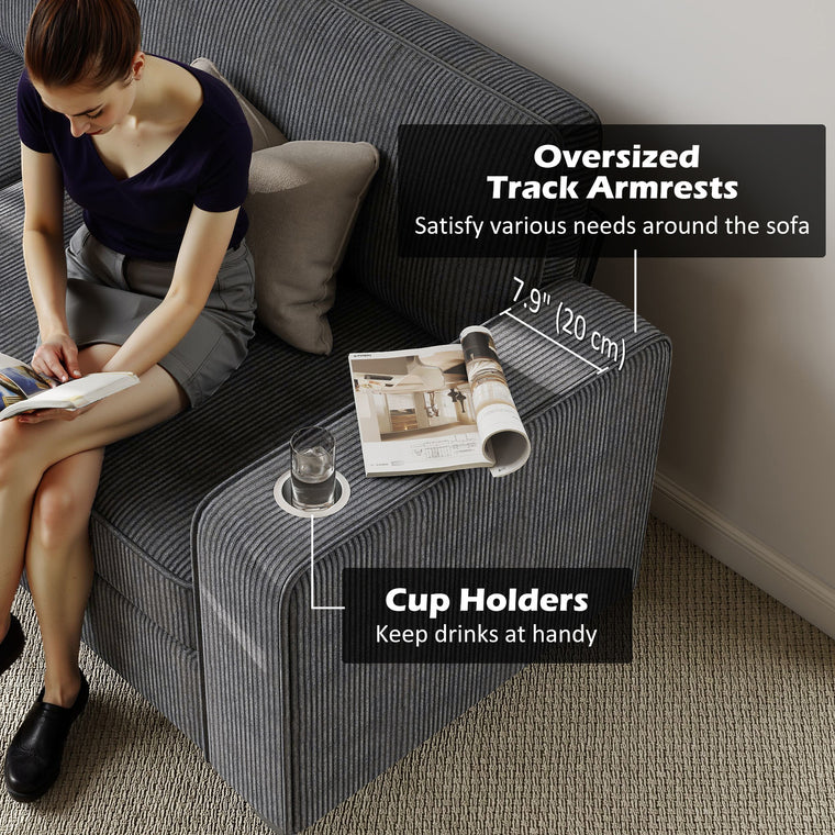 3-Seater Sofa with Cup Holders