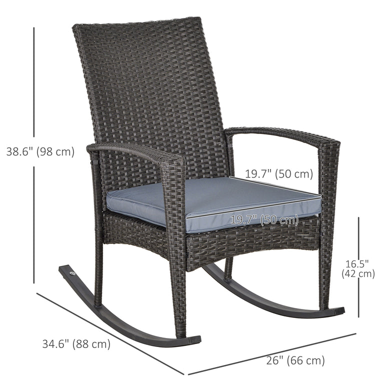 PE Rattan Glider Rocking Chair with Armrest - Grey