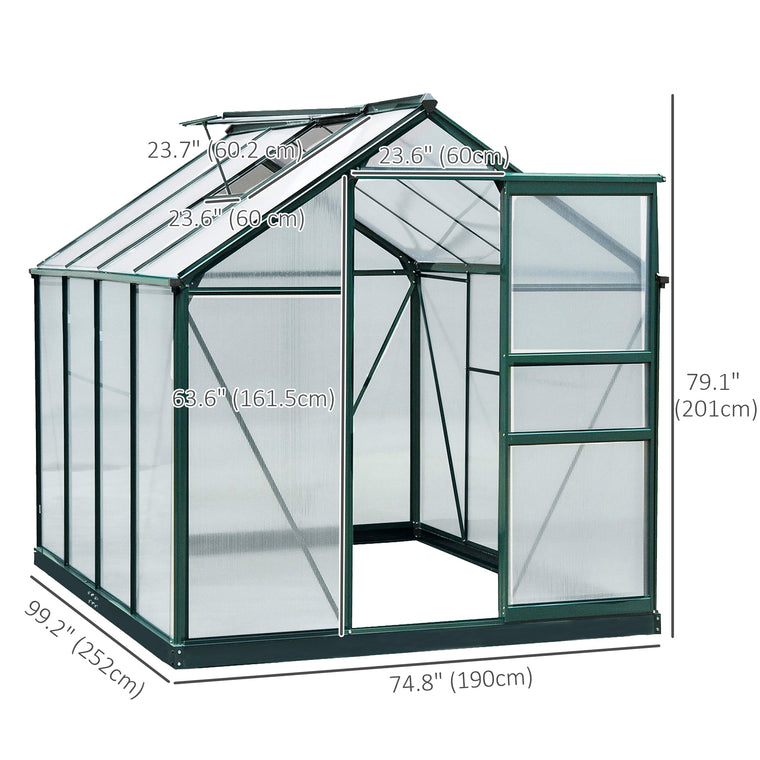 6.2' x 8.3' x 6.6' Clear Polycarbonate Greenhouse with Slide Door