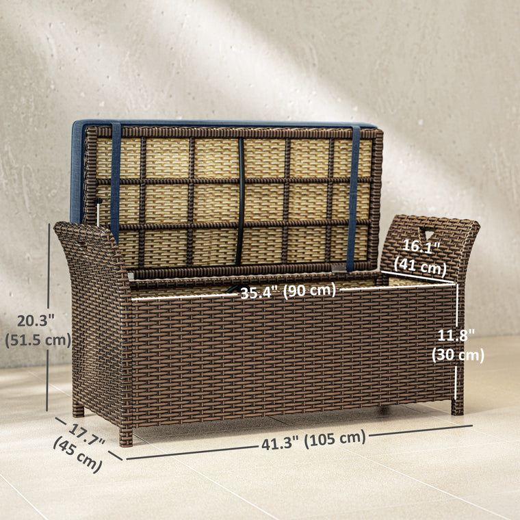 29 Gallon Wicker Deck Box Bench with Handles and Cushion