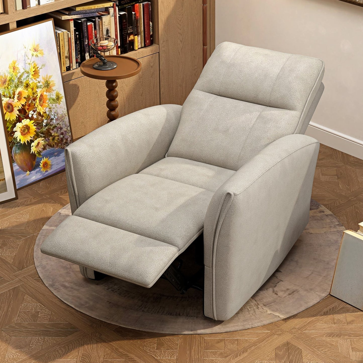 Power Recliner Chair, Dyed Fabric (Like Leathaire) Upholstered Recliner Chair with USB Ports, Footrest, Beige