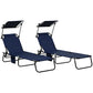 2 Piece Folding Outdoor Chaise Lounges, Pool Tanning Chairs with Reclining Back, Sunshade for Beach, Patio, Dark Grey