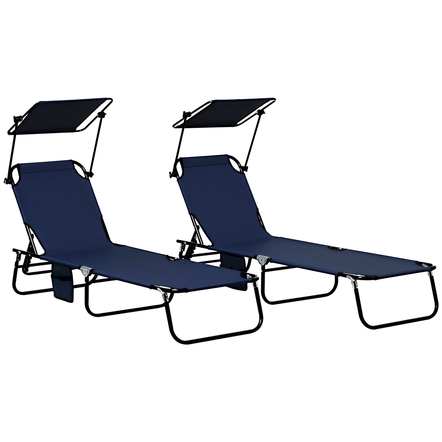 2 Piece Folding Outdoor Chaise Lounges, Pool Tanning Chairs with Reclining Back, Sunshade for Beach, Patio, Dark Grey