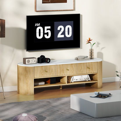 Marble-Effect TV Stand with 3 Drawers, Up to 65"