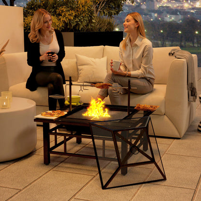 Black 2-in-1 Wood Fire Pit with BBQ Grill Grate