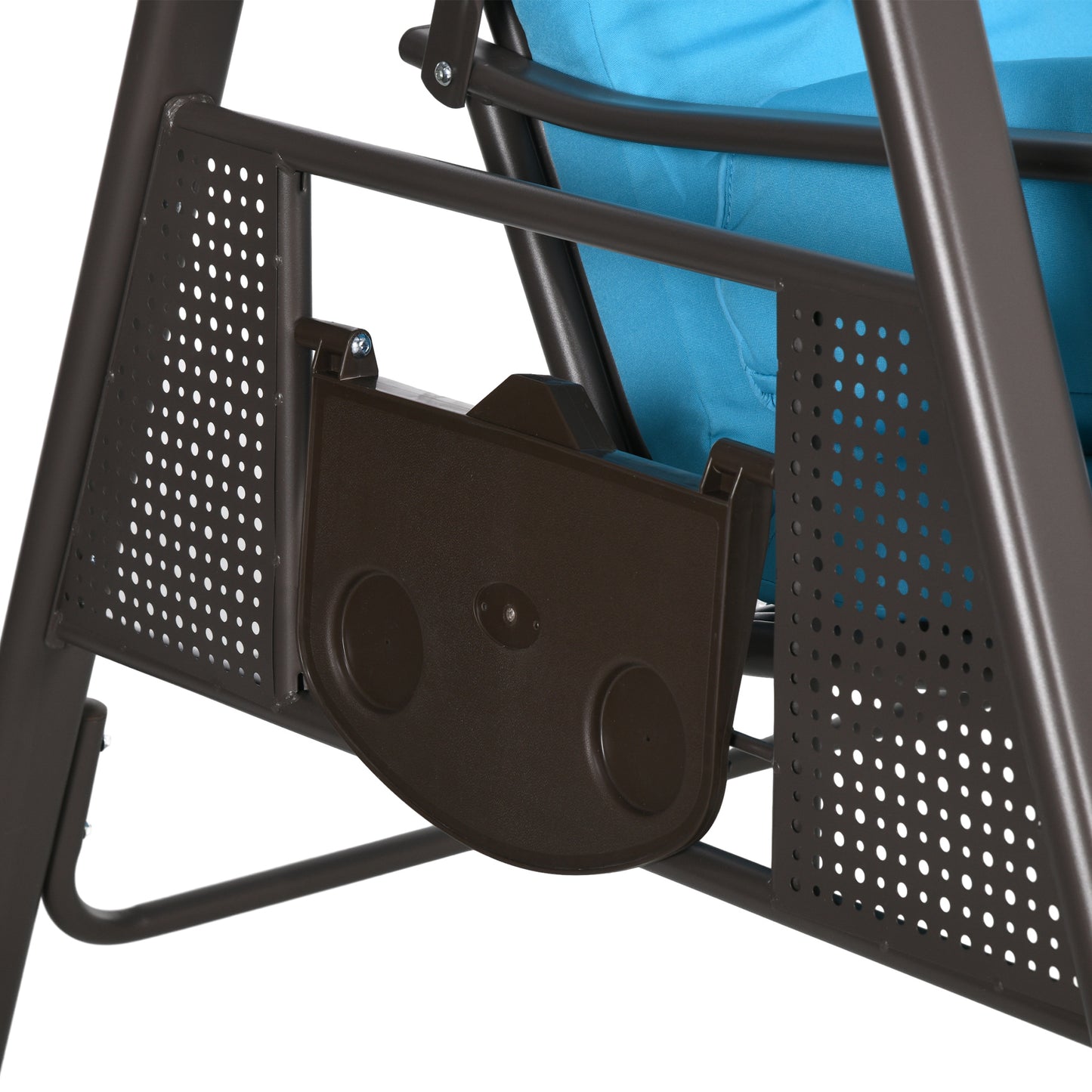 Outdoor Patio 3-Person Steel Canopy Cushioned Seat Bench Swing with Included Side Trays & Padded Comfort, Wine Red