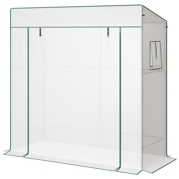 White Lean-To Greenhouse with PE Cover & Roll-Up Door