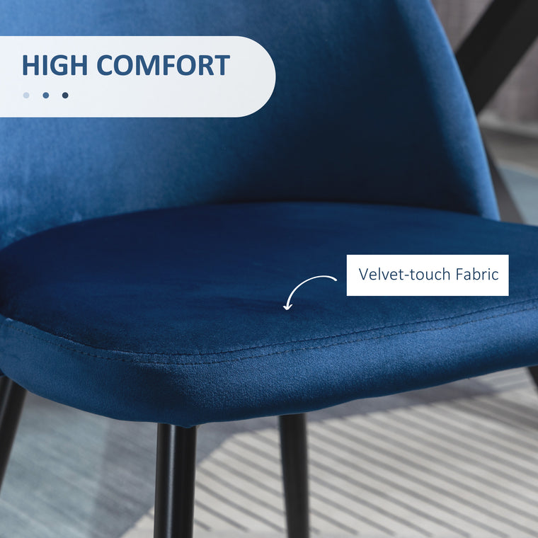 Velvet Mid-Back Dining Chairs Set of 4 - Dark Blue