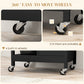 Modern Rolling Kitchen Island Cart with Drawer, Natural Wood Top, Towel Rack, Door Storage Cabinet, Black